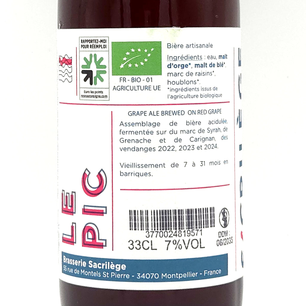 SACRILEGE - Le Pic - 7,0° - Bière de vigne rouge - 33cl